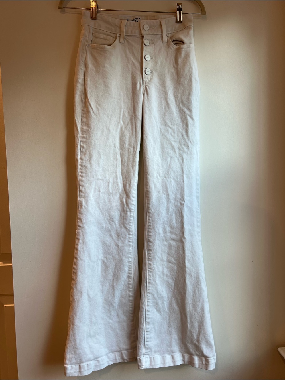 PAIGE White High-Rise Button-Fly Flare Jeans
